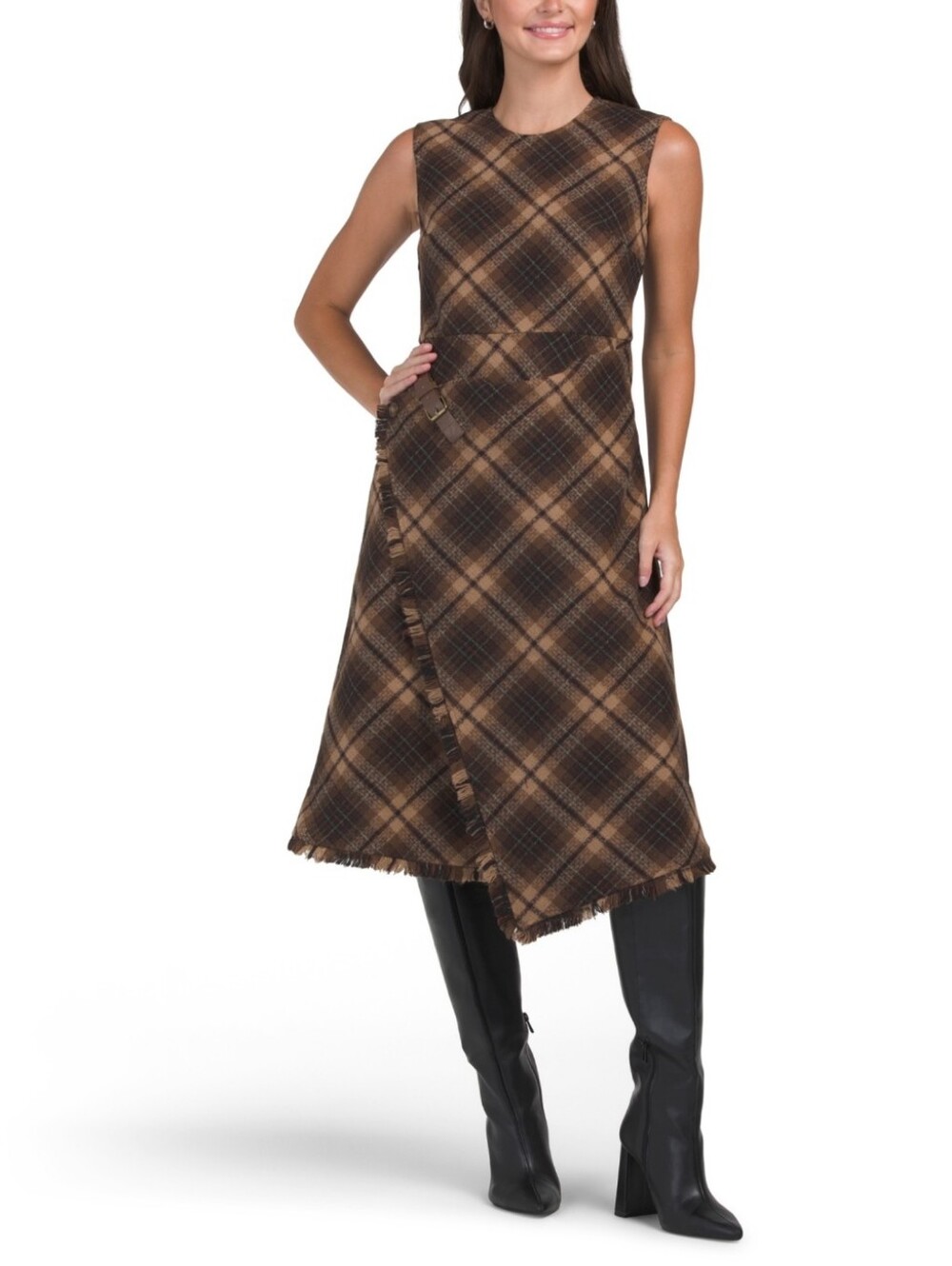 NWT - WD.NY Plaid Midi Dress with Fringe